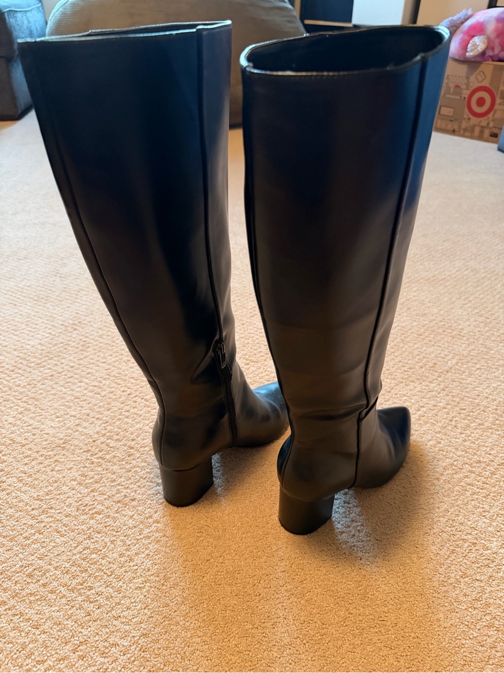 Nine West Black Pointed-Toe Knee-High Block Heel Boots - Picture 2 of 4